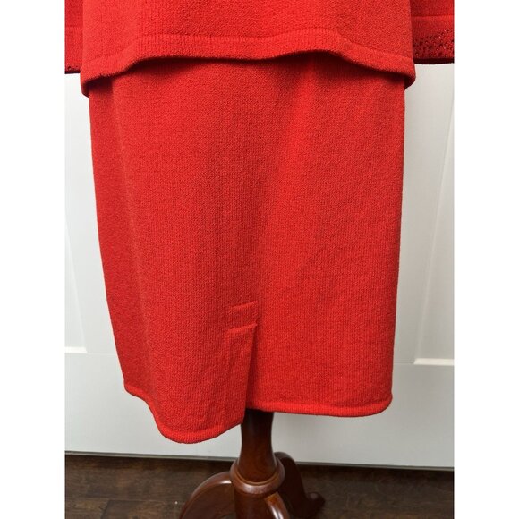 Vintage Toula Red Crystal Knit Skirt Suit Evening Jacket Set Size 12 Elegant - Picture 11 of 14